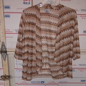 BonWorth size LP  Brown and Cream Women's Open Cardigan (SKU N199)